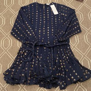 Rhode Ella Dress Navy with Hearts sz L NWT